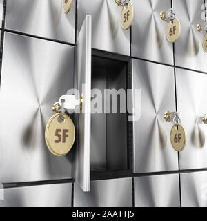 Safe deposit boxes with keys. 3D illustration. Stock Photo