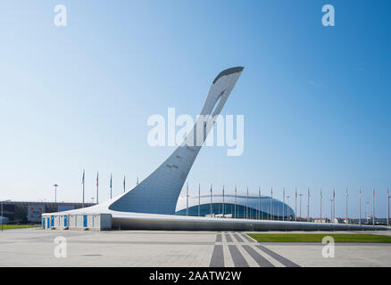 Olympic torch in Adler, Sochi, Russia, Clear Sunny day October 27, 2019 Stock Photo