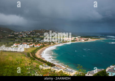 Scenic high angle view of North Frigate Bay in St. Kitts, St. Kitts and Nevis, Caribbean Stock Photo