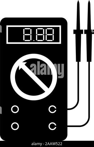 Digital multimeter for measuring electrical indicators AC DC voltage amperage ohmmeter power with probes icon black color vector illustration flat Stock Vector