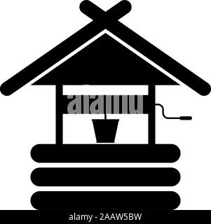 Drinking water well with bucket wooden material icon black color vector illustration flat style simple image Stock Vector