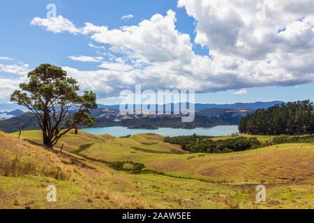 New Zealand, North Island, Waikato, scenic landscape against cloudy sky Stock Photo