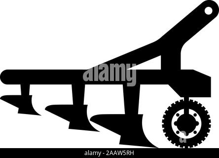 Plow for cultivating land before sowing farm products Tractor machanism equipment Industrial device icon black color vector illustration flat style Stock Vector