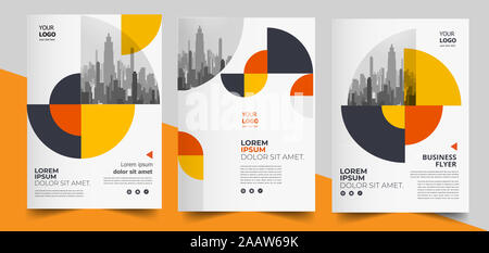 Flyer brochure design template business cover geometric theme circles yellow color - Vector Stock Photo