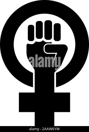 Symbol of feminism movement Gender women resist Fist hand in round and cross icon black color vector illustration flat style simple image Stock Vector