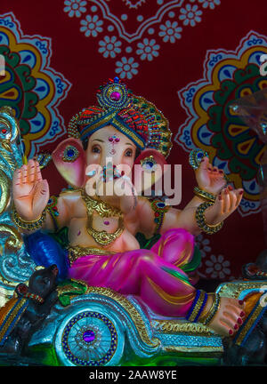 Decoreted Ganesh idol during Ganesh Chaturthi festival in Mumbai India Stock Photo