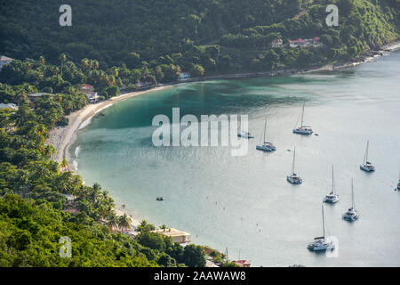 High angle view of boats on Cane Garden Bay, Tortola, British Virgin Islands Stock Photo