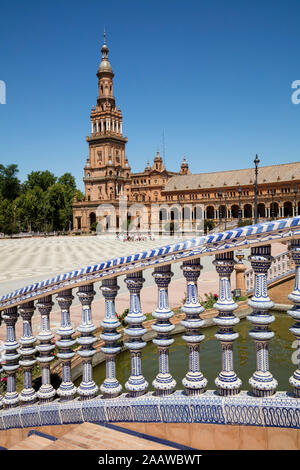 Railing with ceramic tiles at Plaza de Espana in Andalusia, Spain Stock Photo