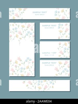 Floral patterns of different sizes with flowers in pastel colors. For romantic design, announcements, greeting cards, advertisement. Vector EPS10 Stock Vector