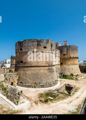 Italy, Province of Lecce, Otranto, Towers of Aragonese Castle Stock Photo