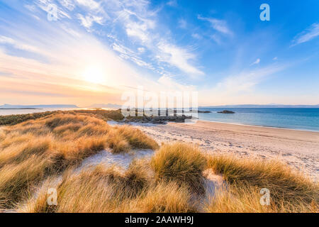 Scenic view of Camusdarach Beach against sky, Lochaber, Scotland, UK Stock Photo