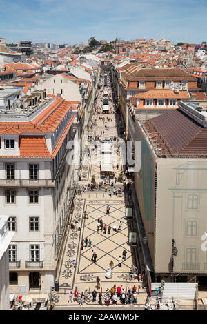 Pedestrians on street seen from Arc de Triomphe, Lisbon, Portugal Stock Photo