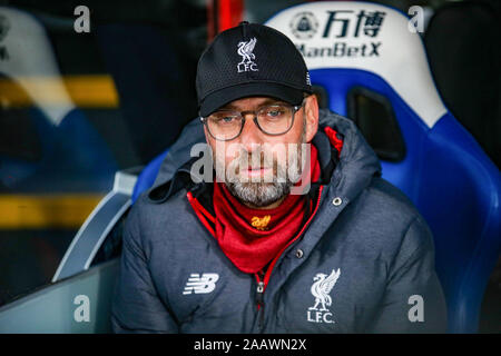 London, UK. 23rd Nov, 2019. Jürgen Klopp Manger of Liverpool during the Premier League match between Crystal Palace and Liverpool at Selhurst Park, London, England. Photo by Tom Smeeth. Editorial use only, license required for commercial use. No use in betting, games or a single club/league/player publications. Credit: UK Sports Pics Ltd/Alamy Live News Stock Photo