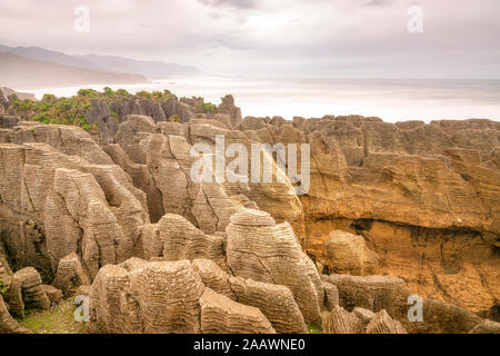 New Zealand, South Island, Punakaiki, Pancake Rocks and Blowholes Walk in Paparoa National Park Stock Photo