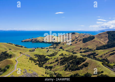 New Zealand, North Island, Waikato, aerial view of land Stock Photo