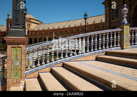 Railing with ceramic tiles at Plaza de Espana, Andalusia, Spain Stock Photo