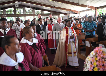 The Prince of Wales attends a service at the Cathedral Church of St Barnabas, during the second day of the royal visit to the Solomon Islands. Stock Photo