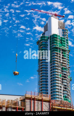 Low angle view of incomplete building against sky, Frankfurt, Hesse, Germany Stock Photo