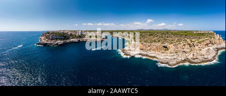 Spain, Balearic Islands, Mallorca, Aerial view of bay Cala Figuera and Calo d'en Busques Stock Photo