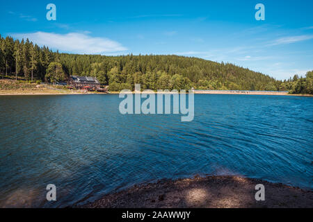 Remote holiday home at Lake Luetsche dam, Oberhof, Thuringia, Germany Stock Photo