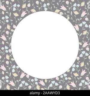 Round floral frame with wildflowers in pastel colors. Summer floral pattern isolated on white background. Vector illustration EPS10 Stock Vector