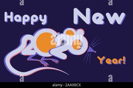 Christmas logo with rat lettering and Happy New Year Stock Vector