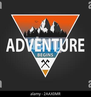 adventure begins - decorative emblem triangel t-shirt logo design Stock Vector