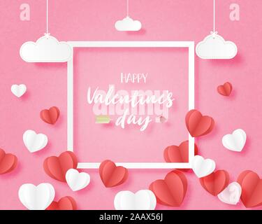 happy valentines day hanging clouds over checkered background card ...