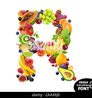 Letter R made of berries and fruits, food alphabet isolated on white background Stock Photo