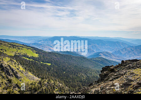 The Heaven's Gate Vista overlooks the Seven Devils Mountain and the Hells Canyon National Recreation Area in western Idaho. Stock Photo