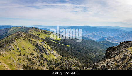 The Heaven's Gate Vista overlooks the Seven Devils Mountain and the Hells Canyon National Recreation Area in western Idaho. Stock Photo