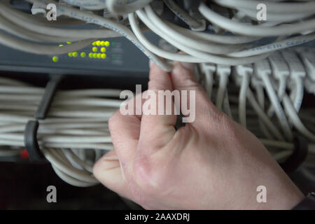 Rack Mounted Servers In A Server Room, close up Stock Photo
