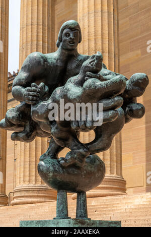Jacques Lipchitz 1943 bronze sculpture, Prometheus Strangling the Vulture, at the entrance to Philadelphia Museum of Art. Stock Photo