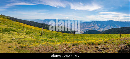 The Heaven's Gate Vista overlooks the Seven Devils Mountain and the Hells Canyon National Recreation Area in western Idaho. Stock Photo