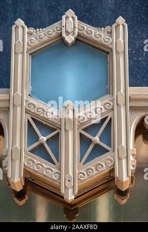 Art Deco decoration on the window of the 1929 Pennsylvania Railroad Suburban Station building on Market St. Stock Photo