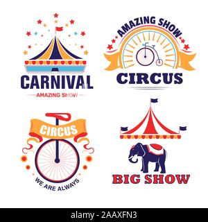Circus show and carnival isolated icons, fair ground Stock Vector