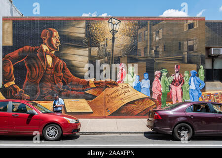 Willis 'Nomo' Humphrey's mural of Mapping Courage: Honoring W.E.B. Dubois and Engine #11 at the corner of South St and S 6th St Stock Photo