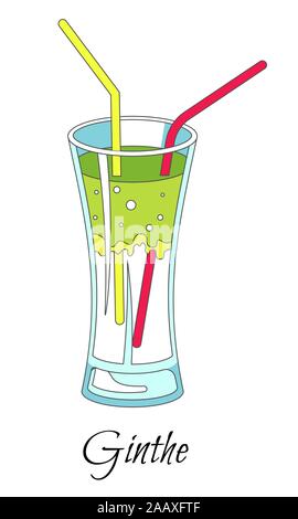 Gin and tonic cocktail isolated icon, bar menu Stock Vector