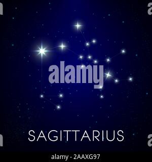 Sagittarius zodiac constellation, sparkling stars in night sky Stock Vector