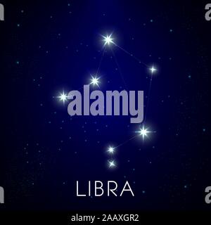 Constellation of Libra zodiac sign, stars on night sky Stock Vector