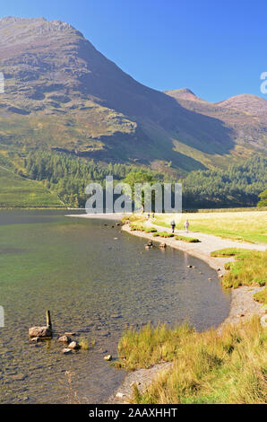 Looking west from eastern shore of Buttermere, towards High Crag, Cumbria Stock Photo