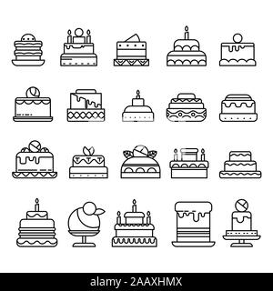 Wedding and Birthday cakes isolated line icons, pastry food or bakery Stock Vector
