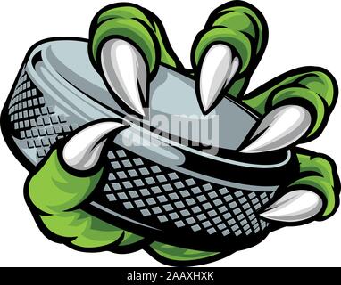 Ice Hockey Puck Claw Monster Sports Hand Stock Vector