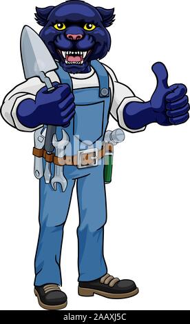 Panther Bricklayer Builder Holding Trowel Tool Stock Vector
