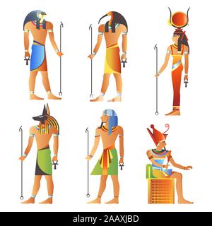 Egyptian gods and goddess, Pharaoh of Egypt, diety isolated icons Stock Vector