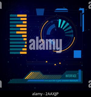 Spaceship sci-fi user interface, digital target and charts Stock Vector