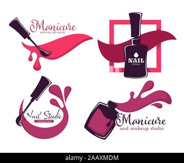 Manicure or nail studio isolated icons, polish or varnish Stock Vector