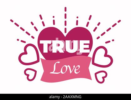True love isolated icon, hearts and lettering on ribbon Stock Vector