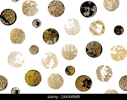 Black Gold grunge paint circles. Seamless pattern for clothes, fabric, black friday banners. Stock Vector