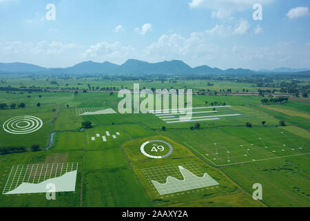 smart farm ,agriculture concept, farmer use data augmented mixed virtual reality integrate artificial intelligence combine deep, machine learning, dig Stock Photo